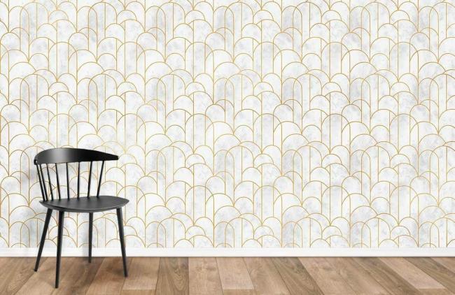 Geometric | Elegant Gold Arch Geometric Mural Non-Woven Wallpaper 1ft2 Gold and Beige General Geometric