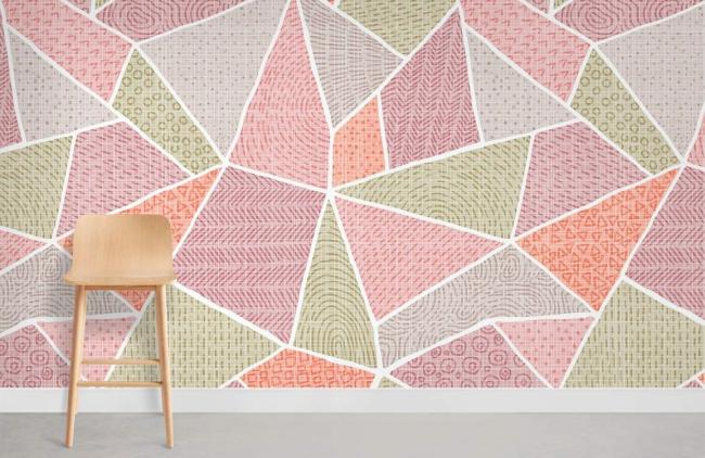 Geometric | Geometric Pink Beige Modern Mural Non-Woven Wallpaper 1Roll Pink, Beige, Neutral General Geometric