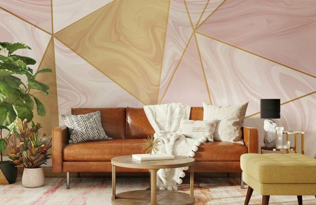 Geometric | Geometric Pink Gold Marble Mural Non-Woven Wallpaper 1ft2 Pink and Gold General Geometric