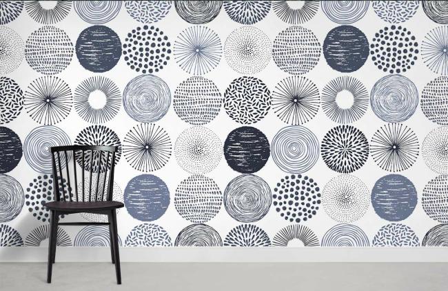 Geometric | Modern Abstract Geometric Circle Mural Non-Woven Wallpaper 1Roll Navy and White General Geometric