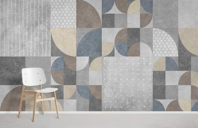 Geometric | Modern Abstract Geometric Pattern Mural Non-Woven Wallpaper 1ft2 Beige and Blue General Beige & Blue