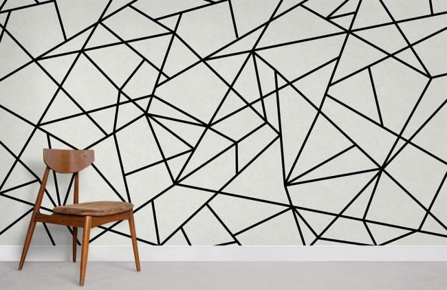 Geometric | Modern Geometric Black Lines Mural Non-Woven Wallpaper 1ft2 Beige General Beige