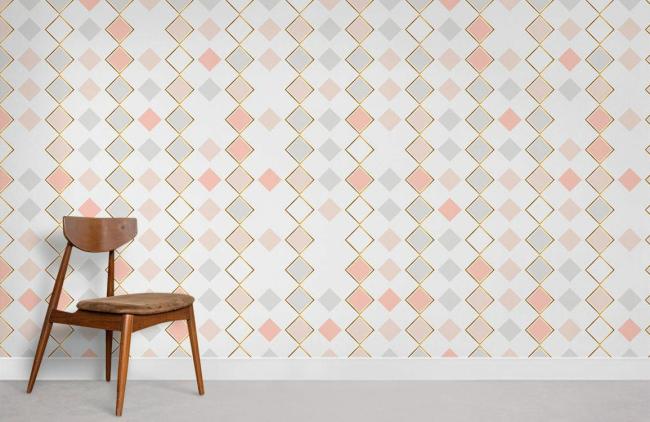 Geometric | Modern Geometric Pink Grey Mural Non-Woven Wallpaper 1ft2 Pink and Grey General Geometric