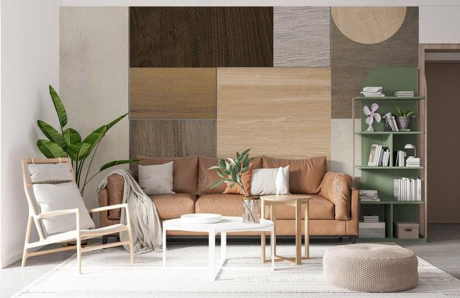 Geometric | Modern Geometric Wooden Panel Mural Non-Woven Wallpaper 1ft2 Neutral Wood Tones General Geometric