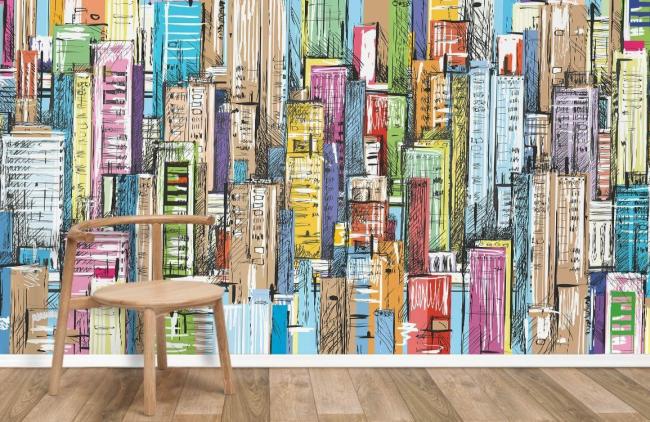 Graffiti | Colorful Abstract Cityscape Mural Non-Woven Wallpaper 1ft2 Multicolor Design & Art Graffiti