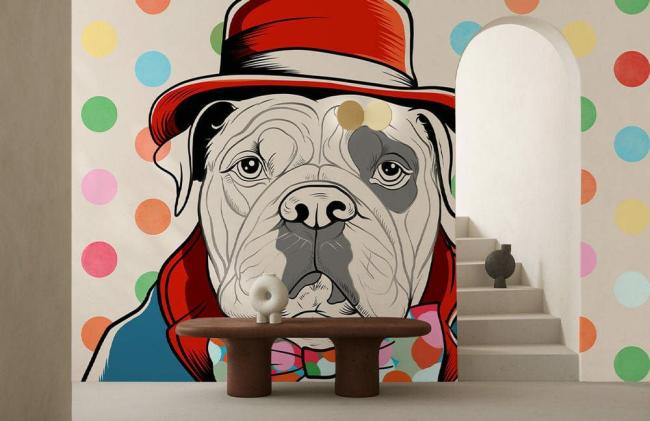 Graffiti | Colorful Bulldog Polka Dot Mural Non-Woven Wallpaper 1ft2 Multi-Colored Design & Art Graffiti