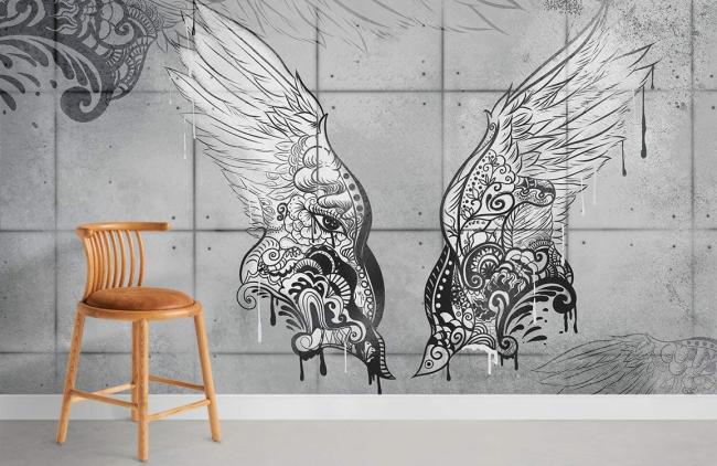 Graffiti | Elegant Phoenix Graffiti Art Mural Non-Woven Wallpaper 1ft2 Black and White Design & Art Black & White