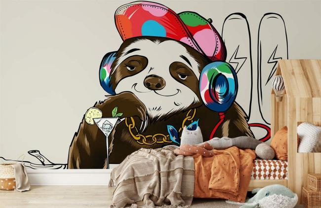 Graffiti | Hip Panda DJ Funky Non-Woven Wall Mural 1ft2 Beige Design & Art Beige