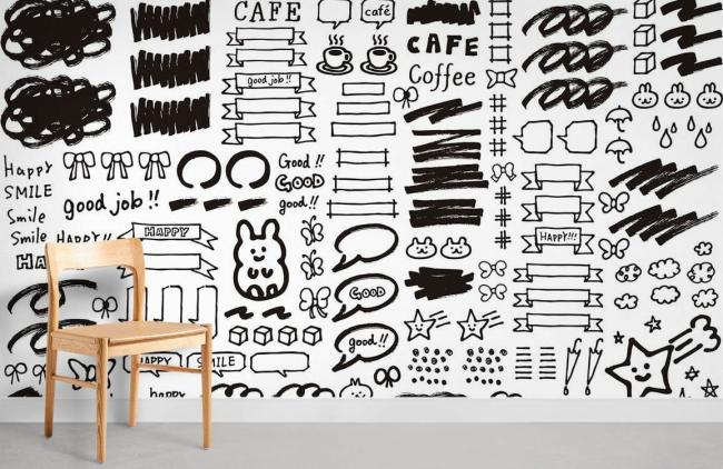 Graffiti | Modern Doodle Art Black Mural Non-Woven Wallpaper 1ft2 Black and White Design & Art Black & White