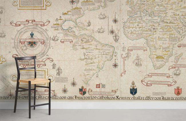 Map | Antique World Map Vintage Non-Woven Wallpaper Mural 1ft2 Beige General Beige