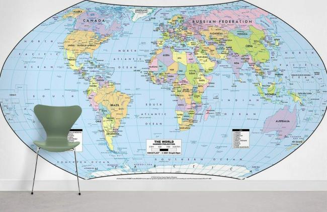 Map | Colorful Modern World Map Mural Non-Woven Wallpaper 1ft2 Multicolor General Map