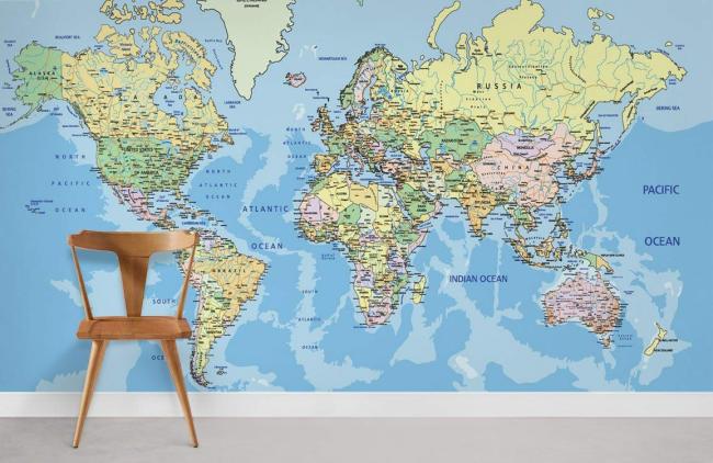 Map | Colorful World Map Educational Non-Woven Wall Mural 1ft2 Multicolor General Map