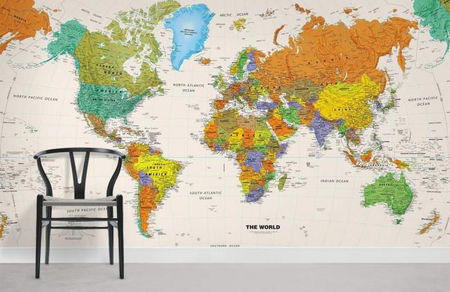 Map | Colorful World Map Non-Woven Wallpaper Mural 1ft2 Multicolor General Map