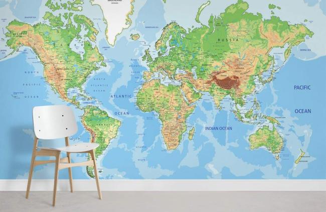 Map | Designer World Map Non-Woven Wall Mural 1ft2 Multicolor General Map