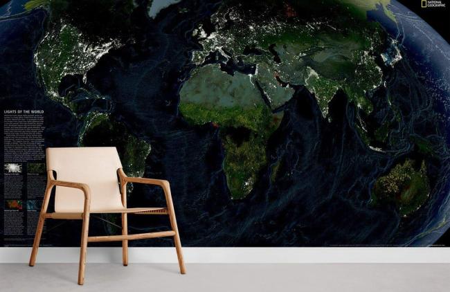 Map | Modern Earth at Night Mural Non-Woven Wallpaper 1ft2 Dark General Dark