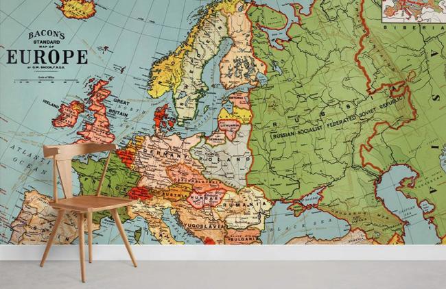 Map | Vintage European Map Non-Woven Wall Mural 1ft2 Beige General Beige