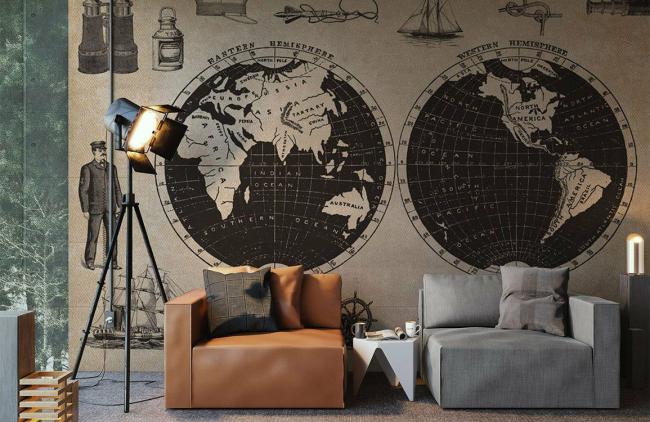 Map | Vintage Nautical Explorer Maps and Instruments Non-Woven Wallpaper 1ft2 Beige General Beige