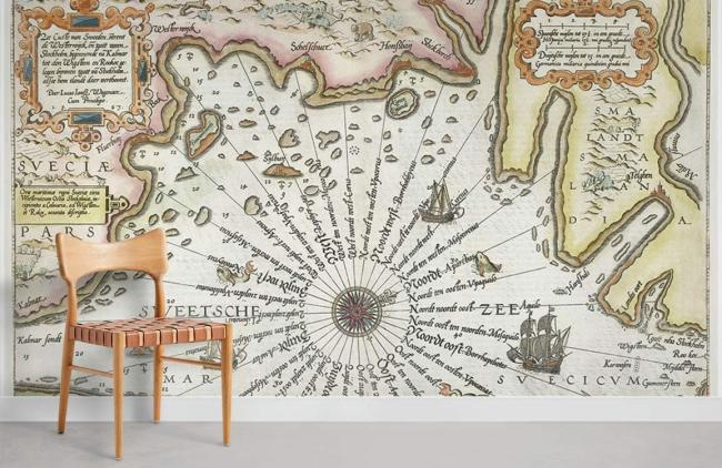 Map | Vintage Nautical Map Non-Woven Wall Mural Non-Woven Wallpaper 1ft2 Beige General Beige