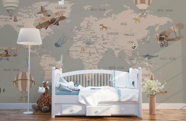 Map | Vintage World Map Adventure Mural Non-Woven Wallpaper 1ft2 Beige General Beige