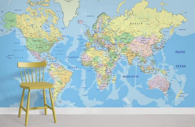 Map | Vintage World Map Bedroom Mural Non-Woven Wallpaper 1ft2 Blue and White General Blue & White