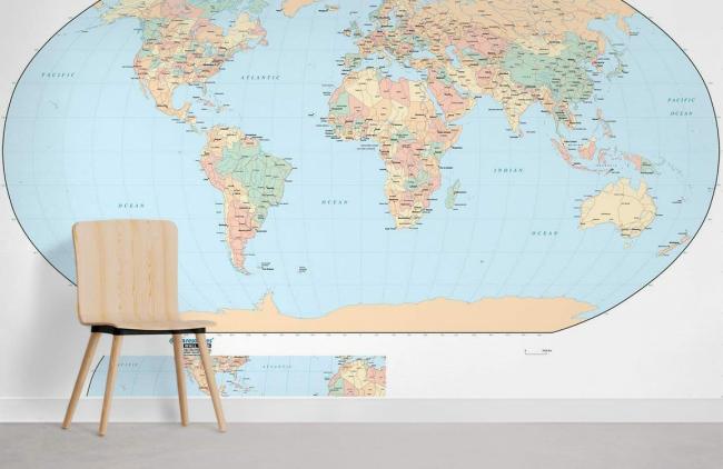 Map | Vintage World Map Non-Woven Wall Mural Mural Non-Woven Wallpaper 1ft2 Beige General Beige