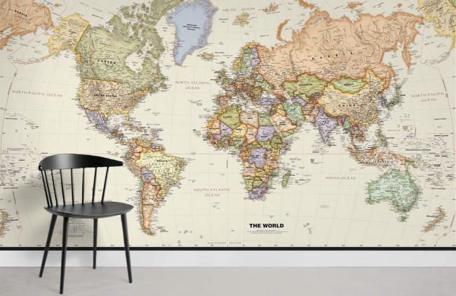 Map | Vintage World Map Non-Woven Wall Mural Non-Woven Wallpaper Mural 1ft2 Beige General Beige