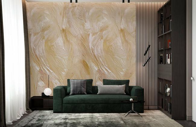 Oil Painting | Abstract Beige Swirl Texture Mural Non-Woven Wallpaper 1ft2 Beige Design & Art Beige