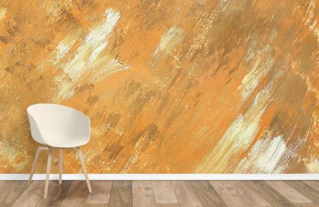 Oil Painting | Abstract Brushstroke Orange Gold Mural Non-Woven Wallpaper 1ft2 Orange and Gold Design & Art Oil Painting