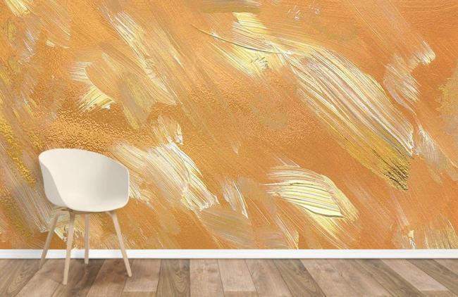 Oil Painting | Abstract Gold Brush Strokes Mural Non-Woven Wallpaper 1ft2 Gold Design & Art Gold