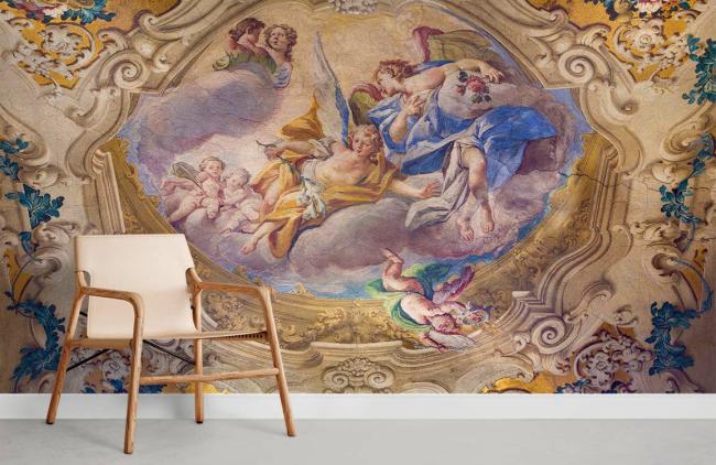 Oil Painting | Baroque Ceiling Fresco Inspired Mural Non-Woven Wallpaper 1ft2 Beige Design & Art Beige