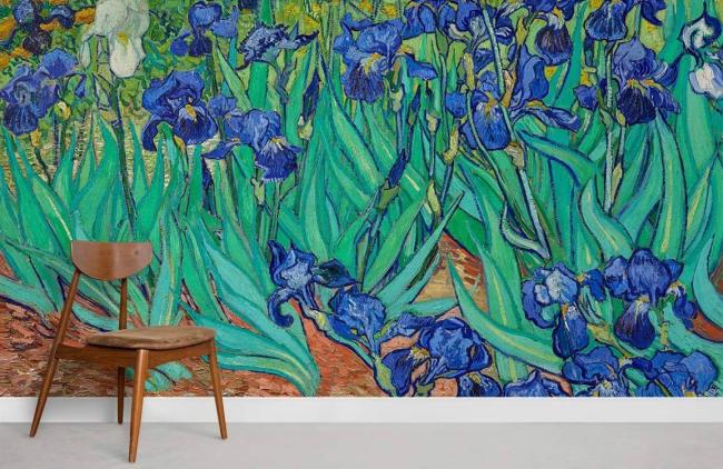 Oil Painting | Blue Iris Floral Art Mural Non-Woven Wallpaper 1ft2 Blue and Green Design & Art Blue & Green