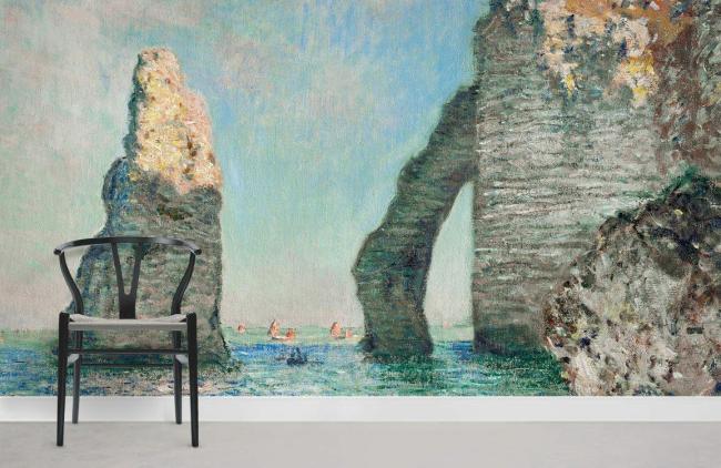 Oil Painting | Coastal Cliffs Landscape Mural Non-Woven Wallpaper 1ft2 Blue and White Design & Art Blue & White