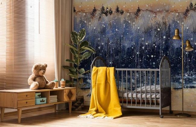 Oil Painting | Enchanted Forest Snowfall Non-Woven Wall Mural 1ft2 Navy Design & Art Navy