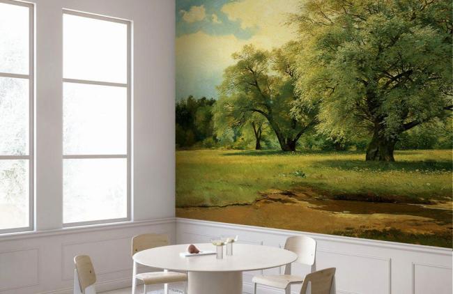 Oil Painting | Serene Nature Landscape Scenic Mural Non-Woven Wallpaper 1ft2 Green Design & Art Green