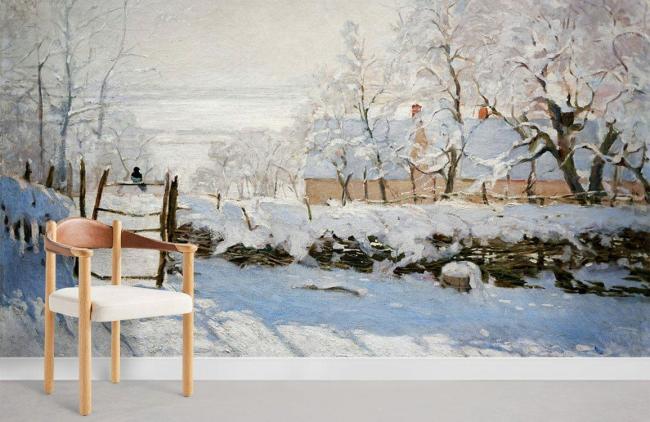 Oil Painting | Snowy Winter Landscape Mural Non-Woven Wallpaper 1ft2 Blue and White Design & Art Blue & White