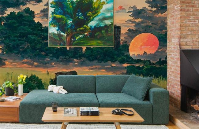 Oil Painting | Sunset Savannah Scenery Non-Woven Wall Mural 1ft2 Orange Design & Art Oil Painting