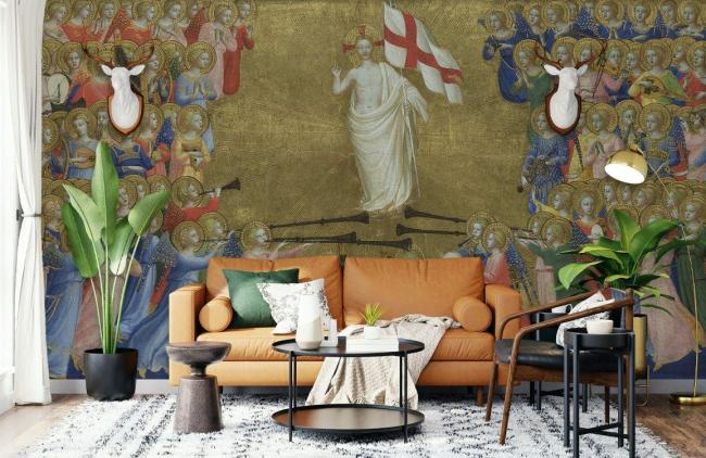 Oil Painting | Vintage Angelic Choir Gold Mural Non-Woven Wallpaper 1ft2 Gold Design & Art Gold