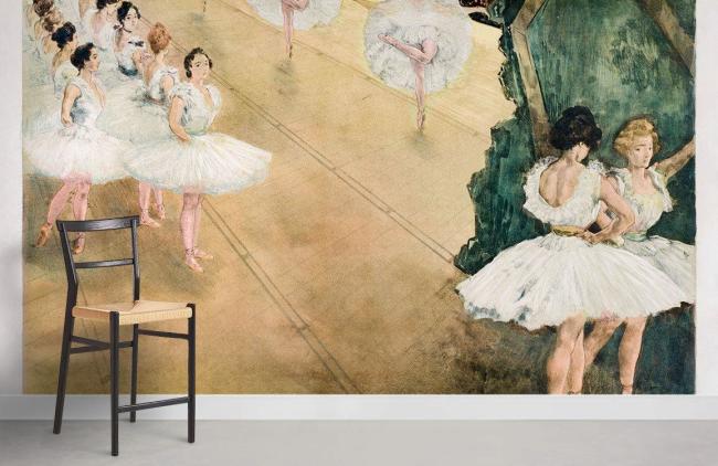 Oil Painting | Vintage Ballet Dance Illustration Mural Non-Woven Wallpaper 1ft2 Beige Design & Art Beige