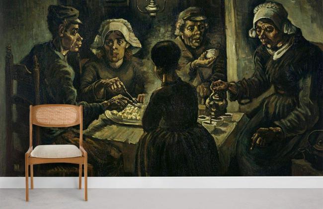 Oil Painting | Vintage Rustic Family Dining Room Mural Non-Woven Wallpaper 1ft2 Dark Green Design & Art Dark Green