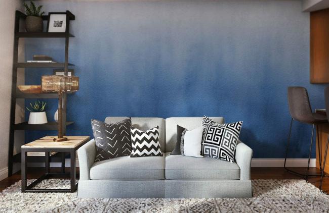 Ombre | Abstract Blue Watercolor Streaks Mural Non-Woven Wallpaper 1ft2 Blue Design & Art Blue