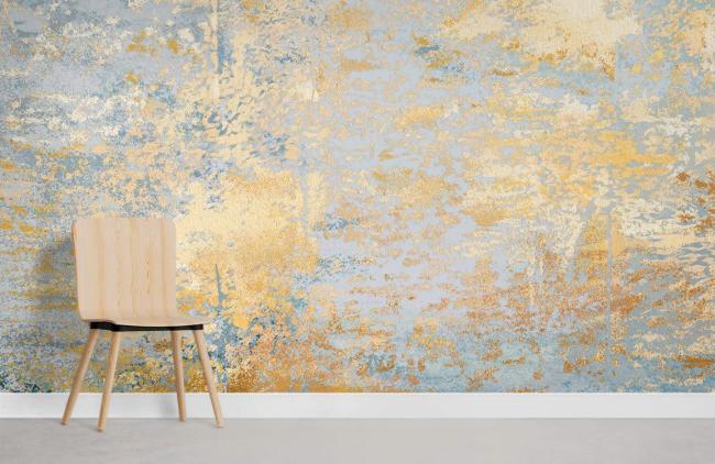 Ombre | Abstract Gold Brush Stroke Non-Woven Wall Mural Non-Woven Wallpaper 1ft2 Gold and Blue Design & Art Gold & Blue