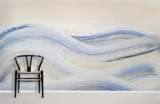 Ombre | Abstract Ocean Wave Brushstroke Mural Non-Woven Wallpaper 1ft2 Blue and Beige Design & Art Blue & Beige