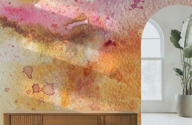 Ombre | Abstract Watercolor Blend Mural Non-Woven Wallpaper 1ft2 Watercolor Orange Pink Design & Art Ombre