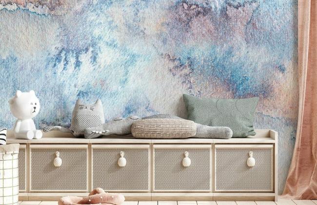 Ombre | Abstract Watercolor Blue Non-Woven Wall Mural 1ft2 Blue and Gray Design & Art Blue & Gray