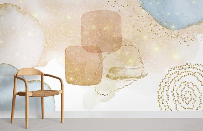 Ombre | Abstract Watercolor Gold Speck Mural Non-Woven Wallpaper 1ft2 Beige and Blue Design & Art Beige & Blue