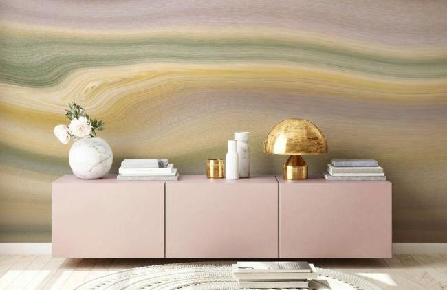 Ombre | Abstract Wavy Lines Neutral Mural Non-Woven Wallpaper 1ft2 Beige Design & Art Beige