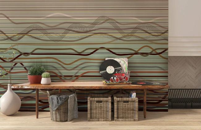 Ombre | Abstract Wavy Lines Neutral Non-Woven Wallpaper Mural 1ft2 Beige Design & Art Beige