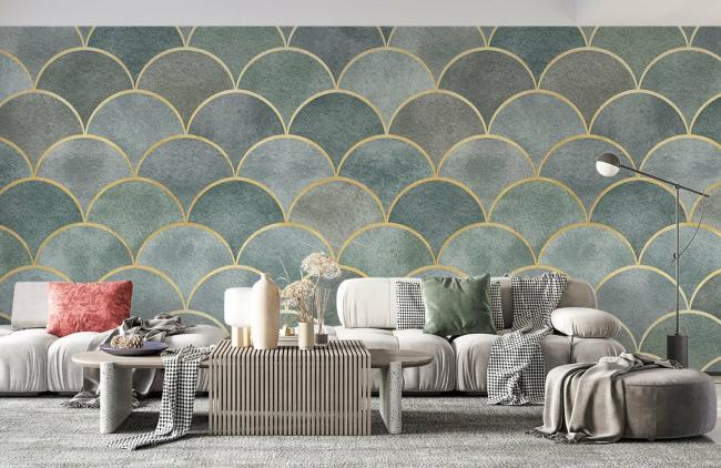 Ombre | Art Deco Gold Arch Seamless Mural Non-Woven Wallpaper 1Roll Blue and Grey with Gold Accents Design & Art Blue & Grey with Gold Accents