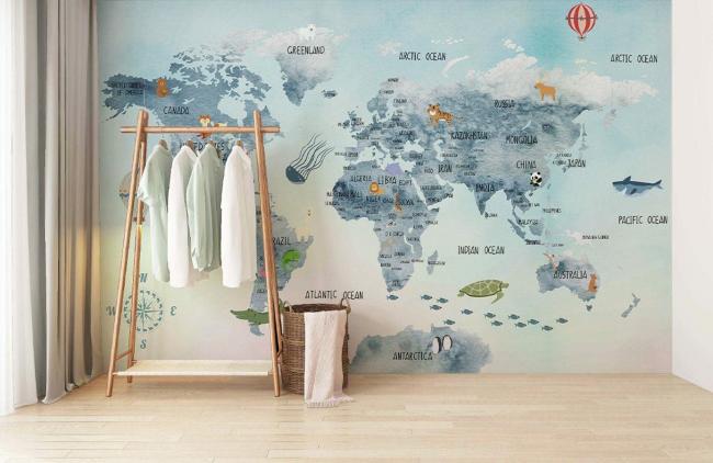 Ombre | Colorful World Map Kids Non-Woven Wallpaper 1ft2 Multi-colored Design & Art Multi-colored