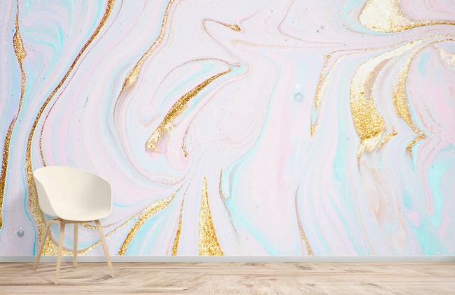 Ombre | Elegant Marble Swirl Pink Gold Mural Non-Woven Wallpaper 1ft2 Pink and Gold Design & Art Ombre